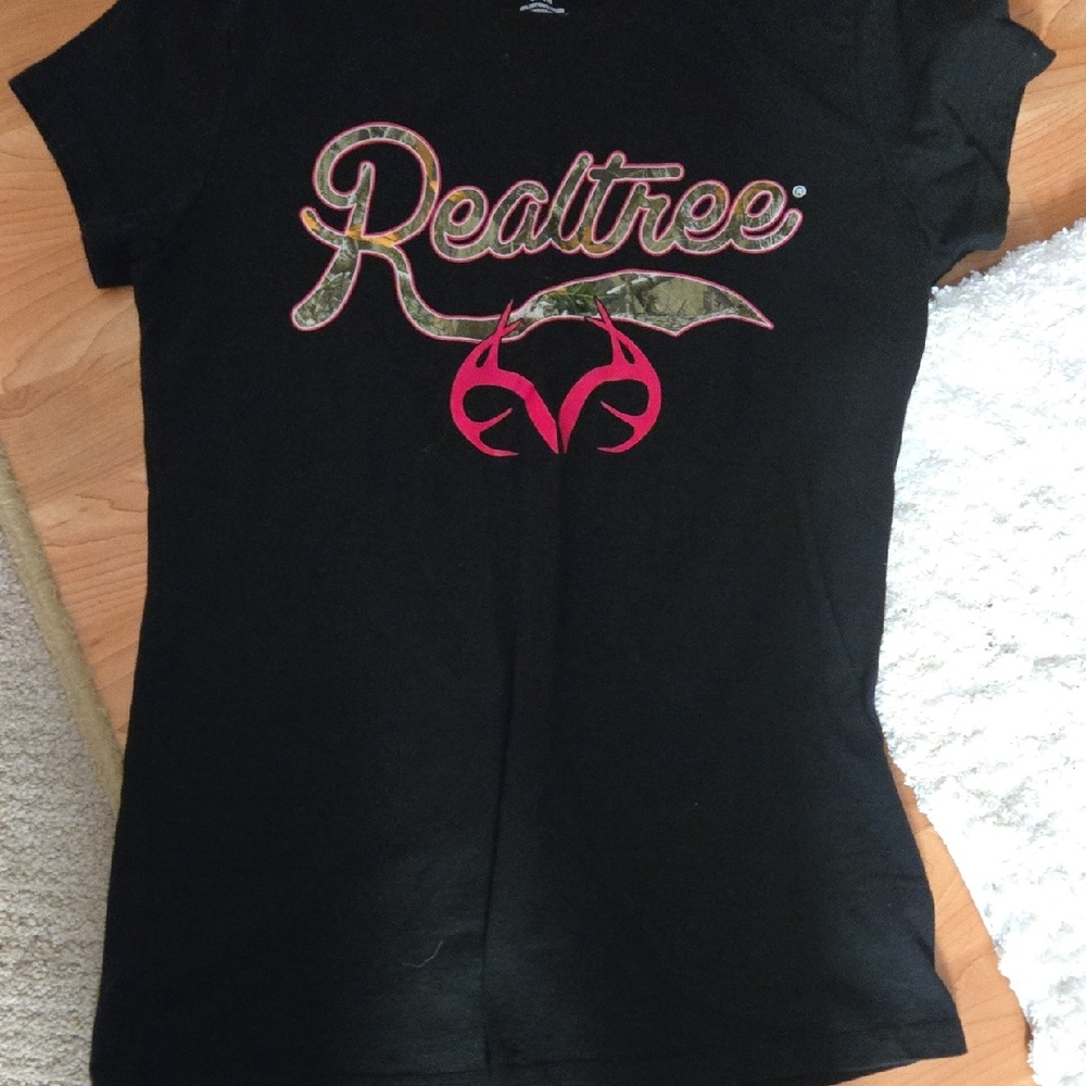 Realtree Black Tee with Pink & Camo Logo